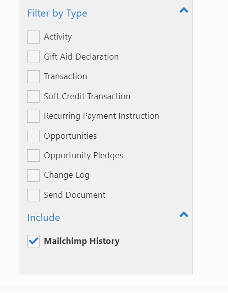 Viewing Mailchimp Activity In A Constituent's Timeline – Donorfy Support